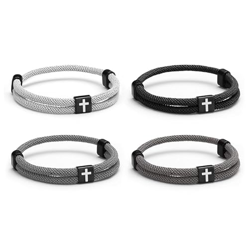 abrhtolm 4Pcs WWJD Bracelets, Cross Bracelet for Men, Adjustable Braided Christian Bracelet for Men. Fashion Jesus Bracelets. Christian Gifts for men