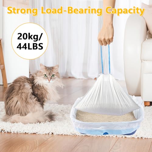 20 Stück Reißfeste Katzenklo Beutel, 95×45 cm Katzenklo Tüten, Dicke Katzentoilettenbeutel mit Zugbändern, Starke Tragfähigkeit Katzenstreubeutel