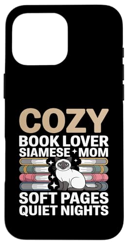 Cozy Book Lover Siamese Mom �\�t�g�y�[�W �Â��Ȗ� �X�}�z�P�[�X iPhone 16 Pro Max �p