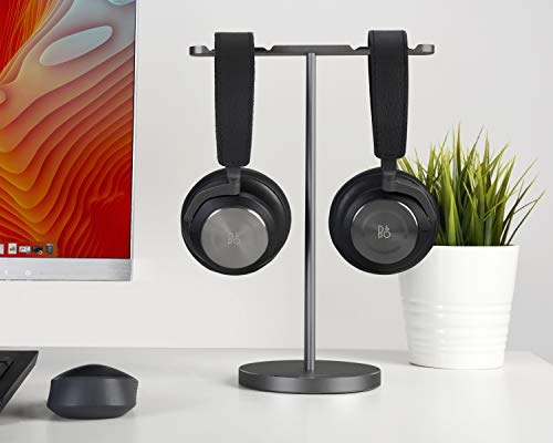 Double Headphones Stand, JOKItech Aluminum Alloy Desk 3 Headsets Holder Supporting Desktop Earphone Hanger Mount Storage Rack with Heavy Base for Home and Office Display Spacegrey - Thumbnail 7