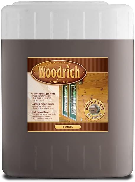 Timber Oil Deep Penetrating Stain for Wood Decks, Wood Fences, Wood Siding, and Log Cabins - 5 Gallon - Woodrich Brand - Covers up to 750 Square Feet - 100% Guaranteed - Easy to Use (Western Cedar)