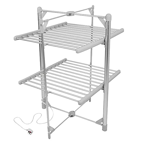 Sèche-serviettes électrique pliable en aluminium argenté à 2 niveaux