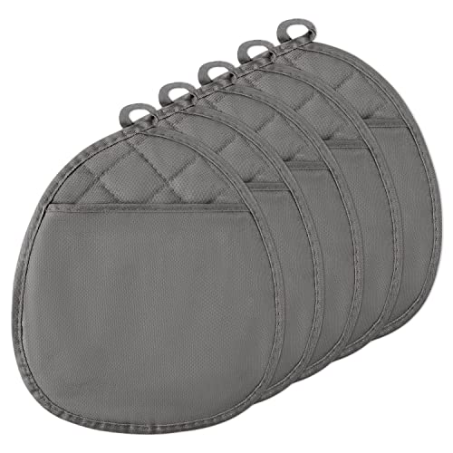 Grobro7 5Pcs Pot Holder With Pockets Round Cotton Potholder Machine Washable Oven Mitt Multipurpose Potholders Heat Resistant Hot Pad Terry Cloth For Kitchen Baking Cooking Grilling 10 X 8 In Gray #TOP21