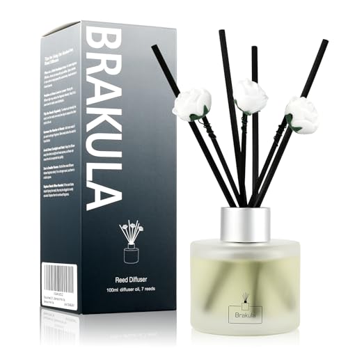 Brakula Reed Diffuser Set, Bamboo White Tea Scented， Reed diffusers for Home， Home Fragrance Diffuser with 7 Reed Sticks for Room/Bathroom Decor 3.38 fl oz (100 ml) (Bamboo White Tea)