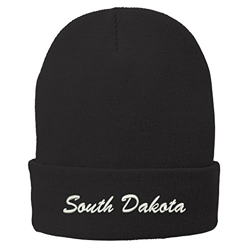 Trendy Apparel Shop South Dakota Embroidered Winter Folded Long Beanie - Black