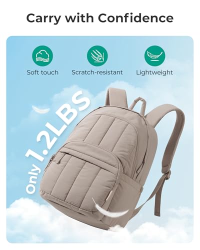 BAGSMART Womens Backpack Travel Laptop Backpack for Women, Quilted College Laptop Bookbag, Work Back Pack for Women, Cute Computer Water-Resistant Casual Daypack, Puffer Coffee Brown — view 5
