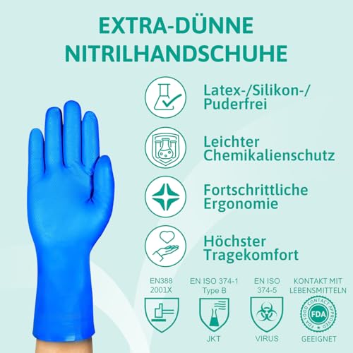 Ansell AlphaTec 37-310, Vielseitige Nitrilhandschuhe, Wiederverwendbare Handschuhe, Latexfreie Chemikalienschutzhandschuhe, Koch- und Reinigungshandschuhe, Blaue Arbeitshandschuhe, 12 Paar, Gr. L