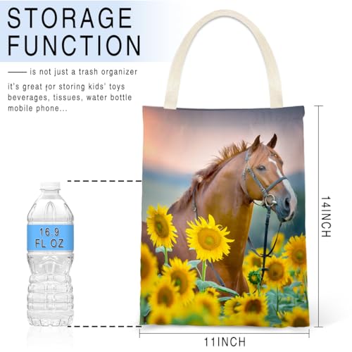 Image of Car Trash Bag Hanging No Snap Small Garbage Bag for Car Back Seat Cute Printed One-handed Strap Trash Bags Car Accessories-Horse Sunflower Car Trash Bags