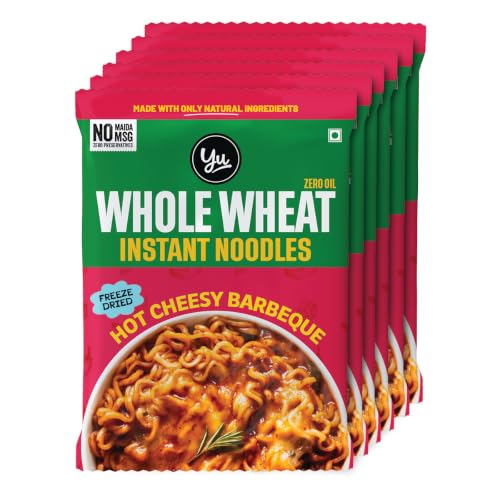 Image of Yu Foodlabs 100% Whole Wheat Hot & Sweet Barbeque Instant Noodles - Zero Preservatives Zero Oil Zero & Zero MSG - Atta Noodles in 6 Mins - Veg - 420g (70g x Pack of 6) - Yu, 420 gram, Hot & Sweet