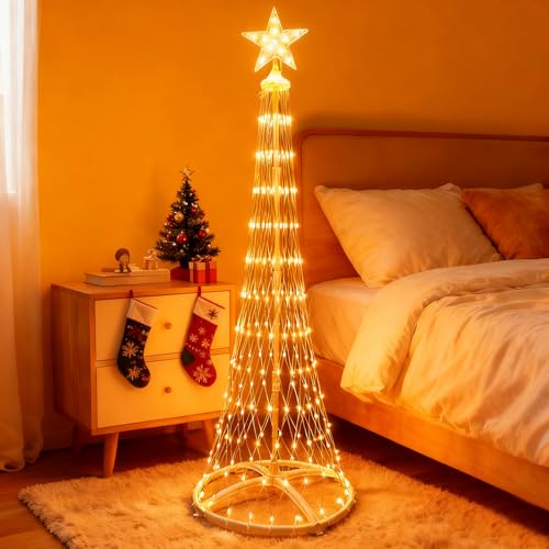 Fanshunlite 5FT Cone Tree Lights, 271 LED Warm White Spiral