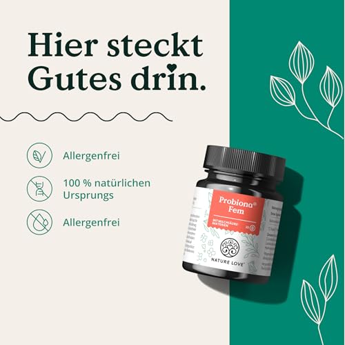 NATURE LOVE® Probiona Fem - Milchsäurebakterien für Frauen Intimflora - Mit 5 Milchsäure Kulturen: Lactobacillus Rhamnosus, Acidophilus, Crispatus Casei, Fermentum - 30 Kapseln - vegan & laborgeprüft