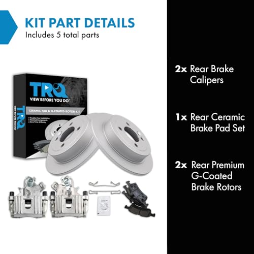 Image of TRQ Rear Brake Pad and Rotor Set Ceramic G Coated Rotors Calipers | For 2003-2006 Mini Cooper