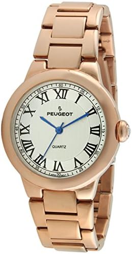 Peugeot Womens Round Tank Wrist Watch, Rose-Gold Dress Watch for Women with Easy to Read Roman Numerals and Steel Bracelet