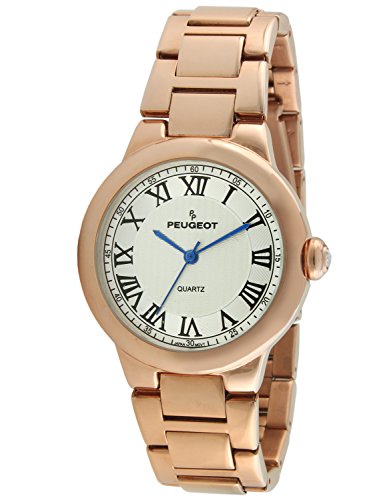 Peugeot Women's Round Tank Wrist Watch, Rose-Gold Dress Watch For Women With Easy To Read Roman Numerals And Steel Bracelet #TOP16