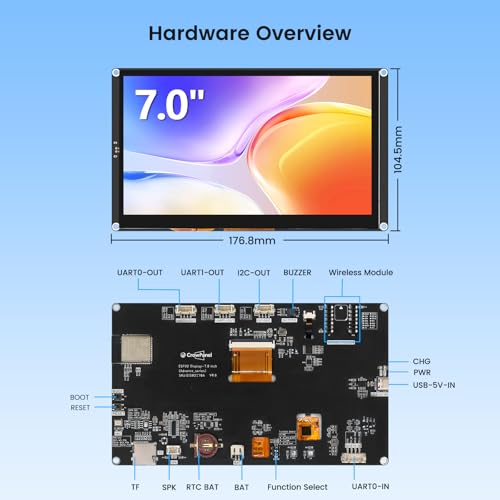 ELECROW ESP32 Wyświetlacz 800 × 480, 7" HMI Advanced ESP32 IPS Touch Display, obsługa interakcji mowy AI, 32-bitowy dwurdzeniowy procesor LX7, do 240 MHz, kompatybilny z Arduino, ESP-IDF i LVGL