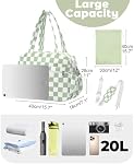 Checkerboard Gym Bag for Women, 20L Puffer Duffle Bag with Shoes Wet Pocket for Travel Sports Workout, Lightweight Stylish Personal Item Carry on Weekender Bags, Green & White