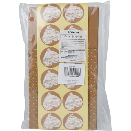 Romon Gift Bags, 12 Pieces Gift Bags with 12 Stickers for Christmas Gift Bags, Candy Bags, Birthday Gift Bags, Wedding Bags, etc.