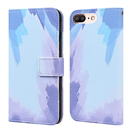 LEINUO Funda Apple iPhone 7 Plus/iPhone 8 Plus con Tapa Funda para,Funda Cartera para Carcasa, Ranura para Tarjeta Soporte Plegable Cierre Magnético,Gradiente de Acuarela,Winter Snow