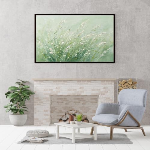 Œuvre d'art esthétique roseau vert peinture à l'huile nature pour harmonie maison