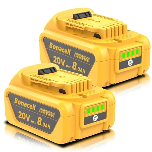 Bonacell 2Pack 8000mAh Replacement for Dewalt 20V Max Battery Compatible with Dewalt 20V Max Battery XR Cordless Tools DCB206 DCB200 DCB201 DCB204 DCB207 DCD/DCF/DCG Power Tool