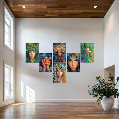 Image of SiddArtify Botanical Goddess Wall Art Prints Set - Fantasy Portrait Poster Decor for Living Room Bedroom Office - 12x18 inch Board Pack of 6