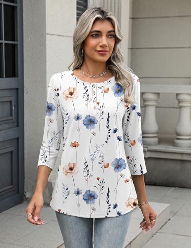 Zeagoo 3/4 Length Sleeve Women Tops Crew Neck Blouses Dressy Casual Summer T Shirts Loose Fit Business Work Clothes4