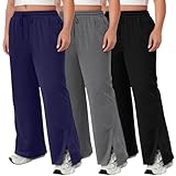Neer 3 Pcs Womens Plus Size Sweatpants Wide Leg Drawstring Lounge Pants Side Slit Elastic Waist Workout Trousers with Pockets(Black, Dark Mixed Gray, Navy Blue,4X-Large)