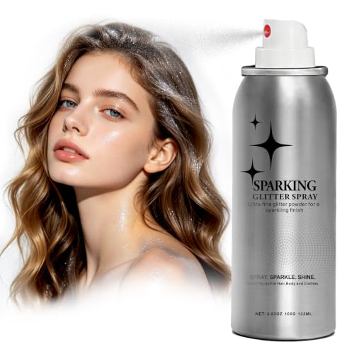 Glitter Hair Spray & Body Shimmer - Spray Glitter for Hair and Skin Sparkling Glitter Hairspray with Face Glitter Party Accessories for Stage Festival Prom & Costume Makeup Silver 3.53 Fl Oz