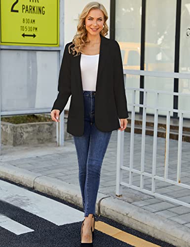 Dazosue Women Open Front Blazers Long Sleeve Casual Ol Office Slim Suit Jacket With Pockets Black Xl #TOP3