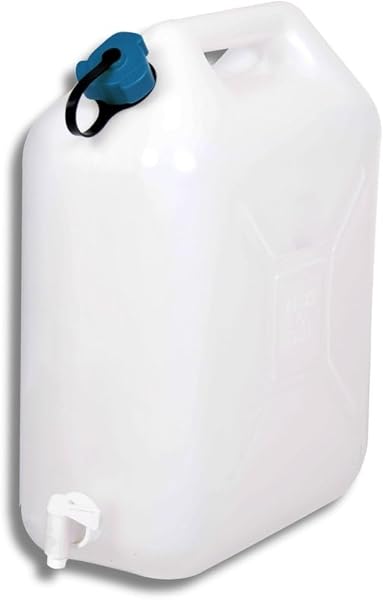 EDA - Bidon à Eau 10 L - Jerrican Extra Fort avec Bouchon Simple et Robinet - Certifié Contact Alimentaire - 29 x 14 x 35 cm - Naturel - 3
