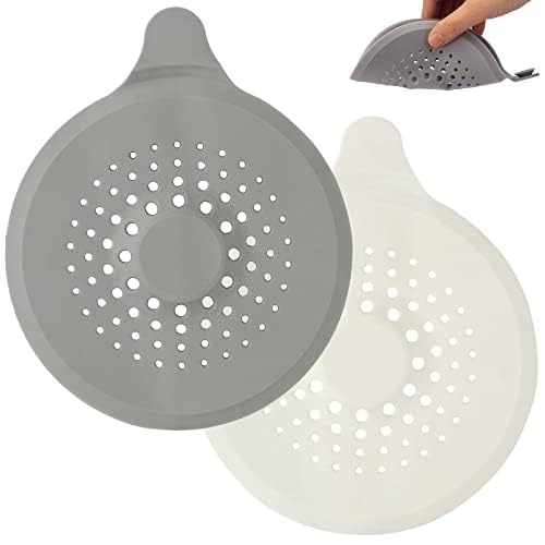 2 Pack Hair Catcher for Shower Drain with Strong Suction Cup, Silicone Sink Strainer Protector Shower Drain Cover Hair Stopper Trap Sink Filter for Bathroom Bathtub Kitchen Sink (White + Grey)