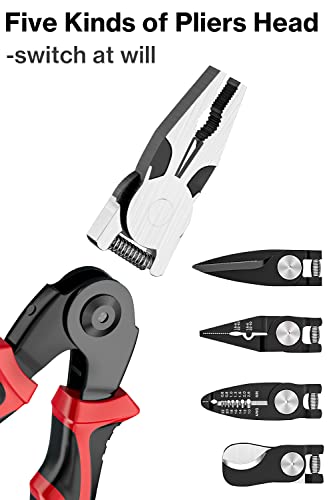 Lytool 5 In 1 Combination Interchangeable Pliers Kit, Wire Stripper, Wire Crimper(22-10Awg), Linesman Pliers, Wire Cutter, Tin Snips For Cutting Metal Sheet, Chrome Vanadium Steel Forged Blade #TOP5