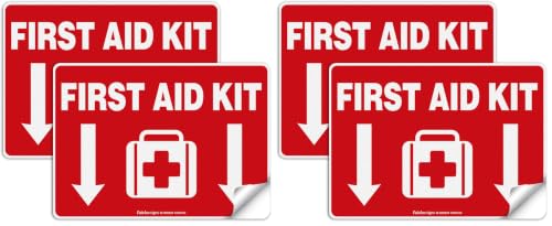 First Aid Kit Sticker, First Aid Kit Sticker Decal for Home, Schools and Business, 4 Pack, 10 x 7 inch Self-Adhesive Vinyl Decal Stickers, Reflective, UV Protected, Waterproof