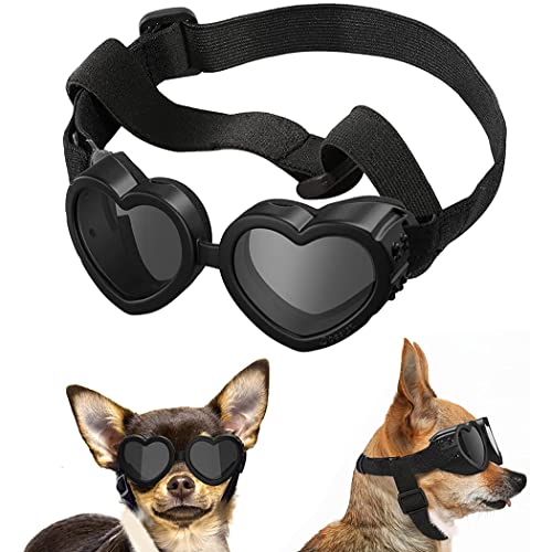 YOFAPA Gafas para mascotas con corazón divertidas: accesorios a prueba de sol, antipolvo, antideslizante, a la moda, resistente al viento, ajustable, protección con banda elástica Cover