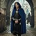 JEGERMIG Blue Medieval Hooded Cloak Halloween forest Wizard Costume Cosplay Witch Cape