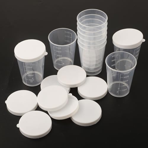 Graduated Reusable Small Cups, 10Pcs 50Ml Transparent Reusable Lab Graduated Beakers With White Lid Cap, For Kitchen Cooking Medicine Measure Tool