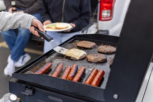 Gridiron Gameday 24\" Portable Propane Grill – Flat Top Tabletop Griddle with Hinged Lid, 24,000 BTUs, Flamethrower Ignition, Dual Heat Zones, Adjustable Legs for Tailgating, Camping & Outdoor Cooking