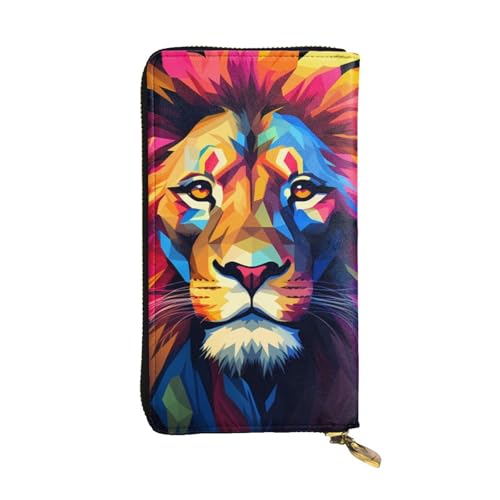 Portefeuille long lion noir en cuir pour femme élégante et fille tendance de 19 x 10,5 cm