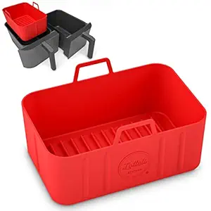 LOTTELI KITCHEN Silicone Air Fryer Pot with Handles - Reusable Dual Basket Accessories, Heat Resistant Ea