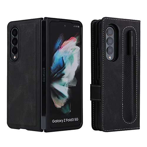 Étui portefeuille en cuir Samsung Z Fold 3 noir avec fentes cartes
