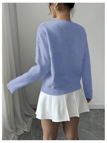 Image of RoseSeek Women's 3D Floral Appliques Crewneck Sweaters Long Sleeve Drop Shoulder Pullovers Elegant Knit Tops