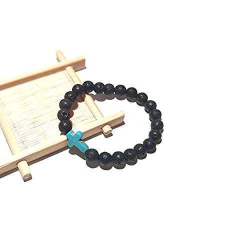 Caiyao 3pcs 8MM Ornament Lava Volcanic Stone Beads Turquoise Cross Elastic Stretch Bracelet Religion Bangle for Women Men
