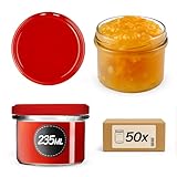 KADAX Tarros pequeños de 235 ml, frascos fi82, mini tarros para miel y condimentos, tarros de mermelada con tapa, tarros herméticos para regalar (50 unidades), color rojo