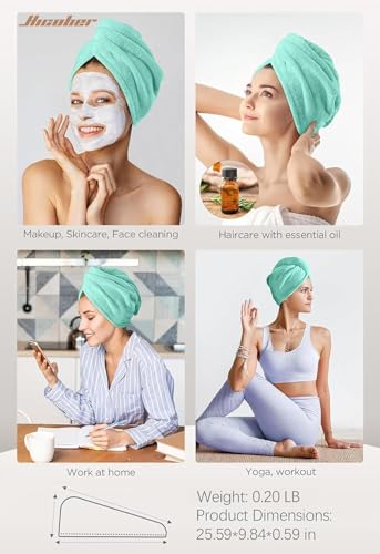 Hicober Microfiber Hair Towel, Hair Turbans for Wet Hair, Drying Hair Wrap Towels for Curly Hair Women Anti Frizz, 3 Packs (Green,Purple,Grey) — view 5
