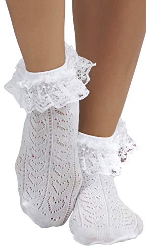 Image of ToBeInStyle Women's Indie Girl Ruffle Trim Heart Net Design Ankle High Fashion Socks