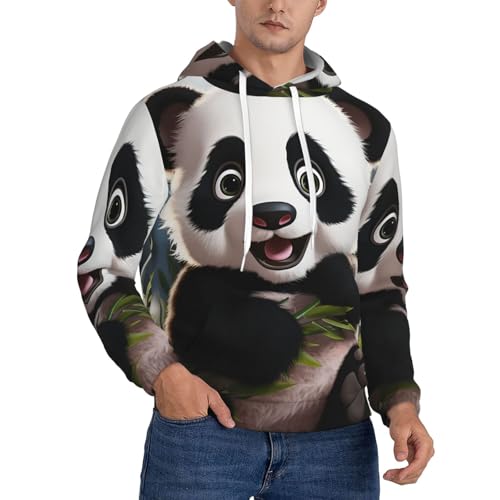 Men's Fleece Pullover Hoodie Long Sleeve Hooded Cute panda Sweatshirt Casual Shirts With Pockets - Main Image