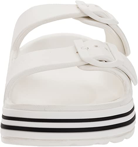 Bronax Womens Double Buckle Cloud Slides Adjustable Two Strap Sandals Size 8 Arch Support Plantar Fasciitis Orthopedic Eva Rubber Orthotic Slippers Flat Bathroom Beach House Outdoor Non Slip White #TOP2