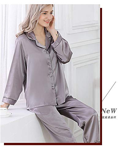 Seres Chemise de nuit en soie pour femme, chemisier et pantalon, 9 couleurs et plus, 100 % soie (principale),, gris, L – vue 2