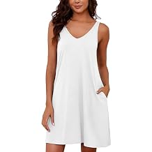 Marvmys Womens Cotton Nightgown Tank V Neck Sleep Shirts Sleeveless Sleep Dress with Pockets