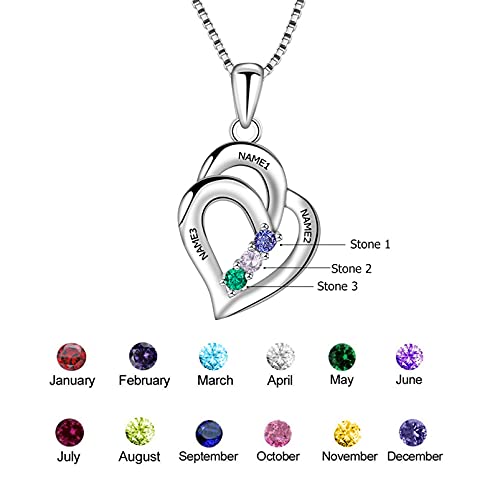ORFAN Personalized 3 Names Mothers Necklace with Simulated Birthstones Custom Heart Pendant Necklace Personalized for Mother's Day (Rose gold)2